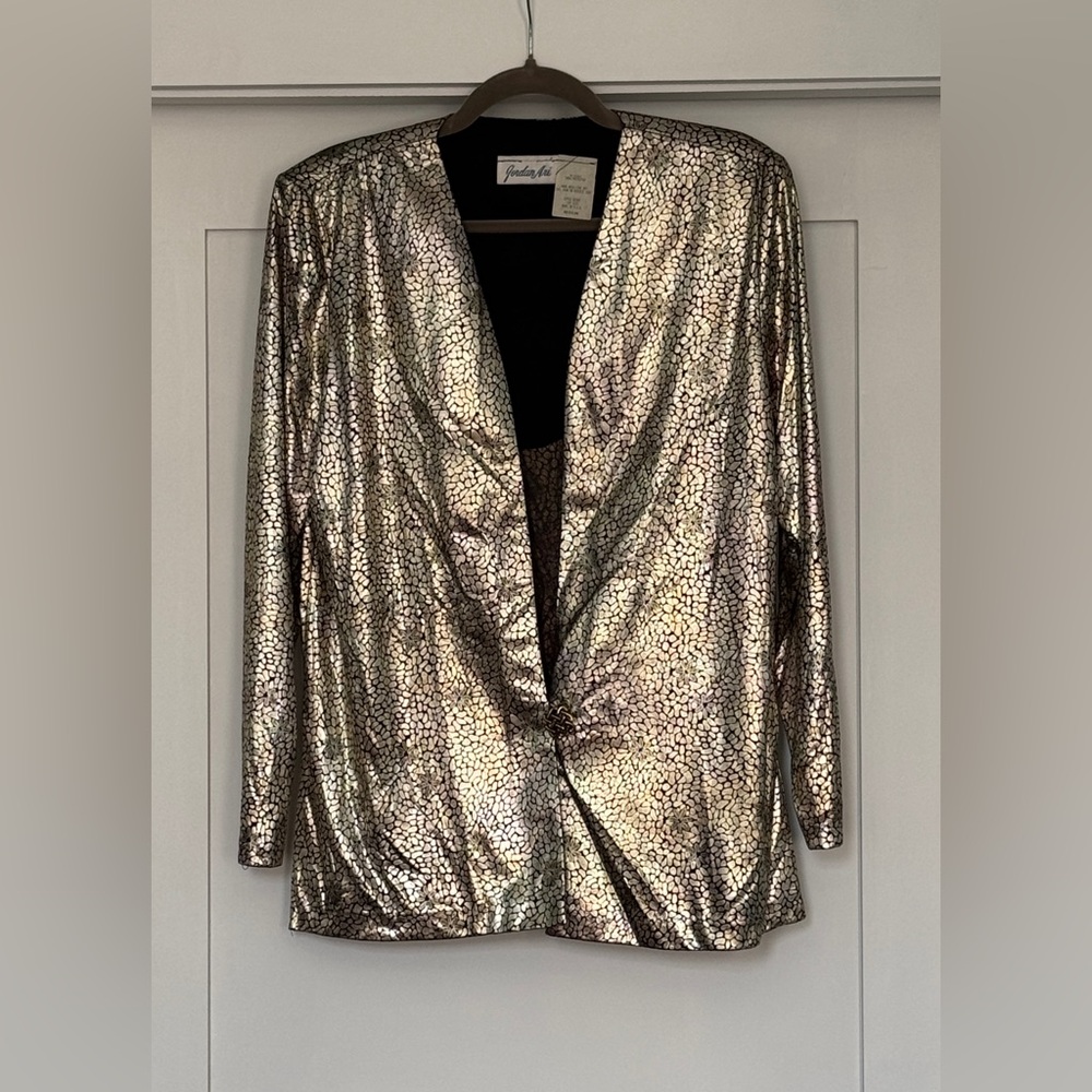 Jordan Ari Iridescent Metallic Gold Open-Front Blazer Jacket